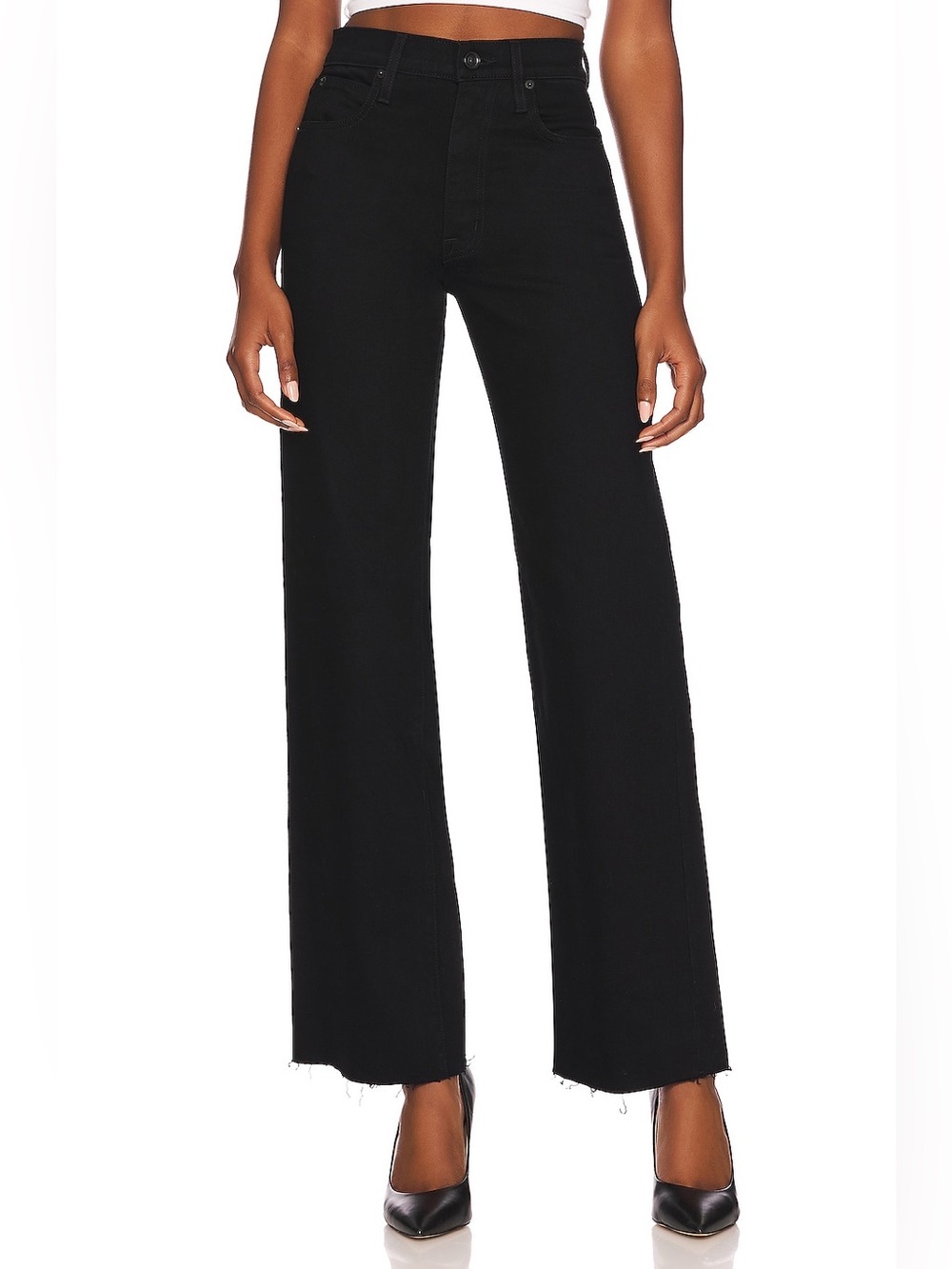 SLVRLAKE Grace High-Rise Wide-Leg Jeans in Jet Black Size 33